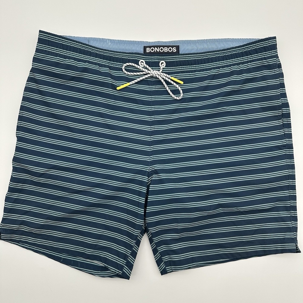 Bonobos Shorts Mens M Aqua Stripes Swim Trunks 7 In Inseam Mesh Lined Quick Dry